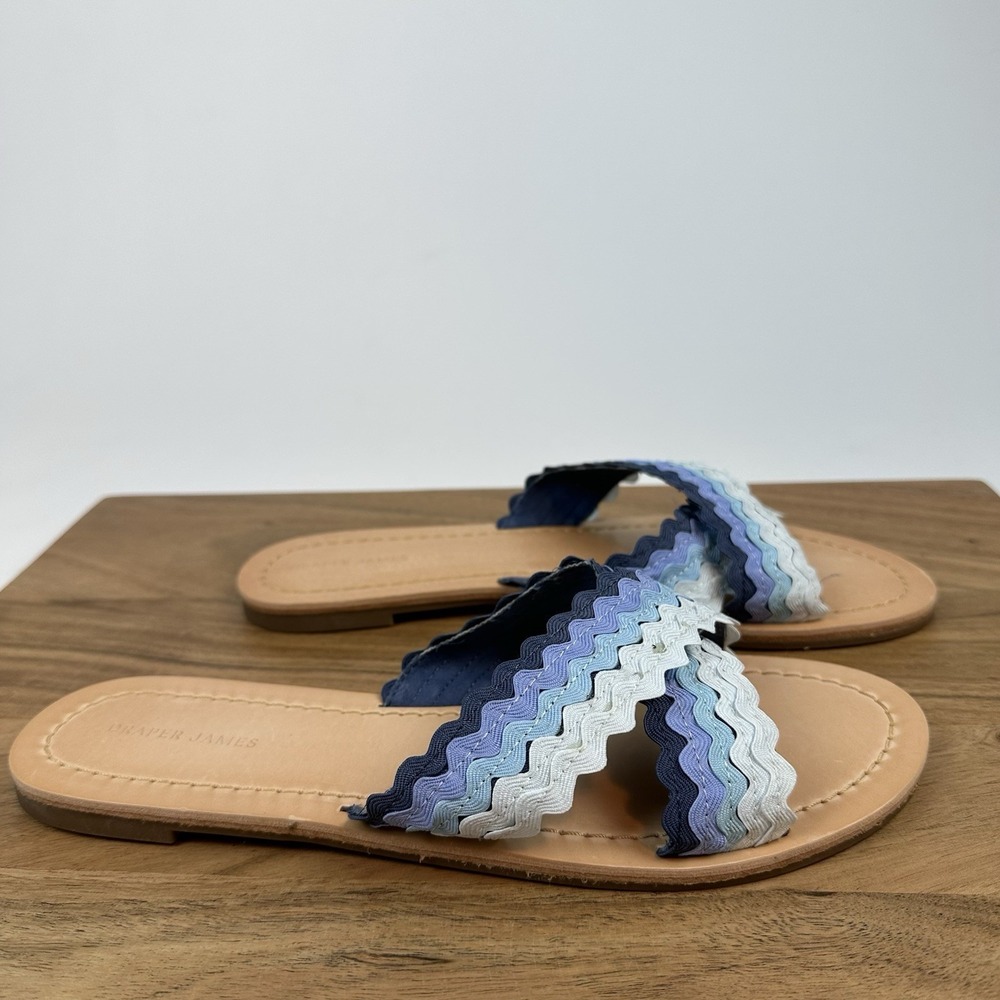 New NWOB Draper James Piper Blue Slip On Cross Strap Slides Sandals Size 9 M‎